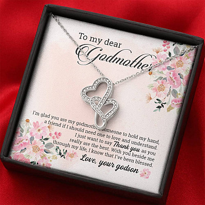 Godson To My Dear Godmother I'm Glad You Are My Godmother Double Hearts Pendant Necklace