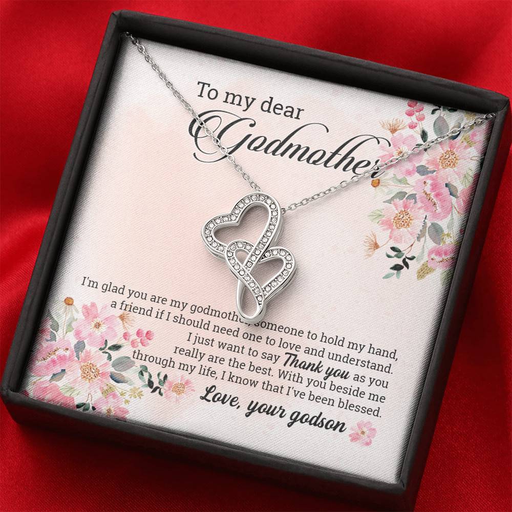 Godson To My Dear Godmother I'm Glad You Are My Godmother Double Hearts Pendant Necklace