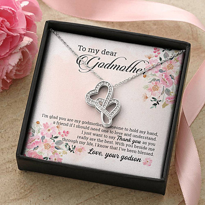 Godson To My Dear Godmother I'm Glad You Are My Godmother Double Hearts Pendant Necklace