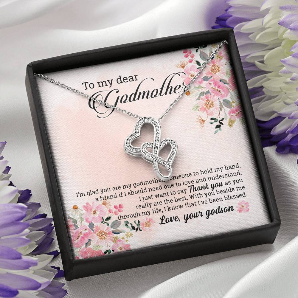 Godson To My Dear Godmother I'm Glad You Are My Godmother Double Hearts Pendant Necklace