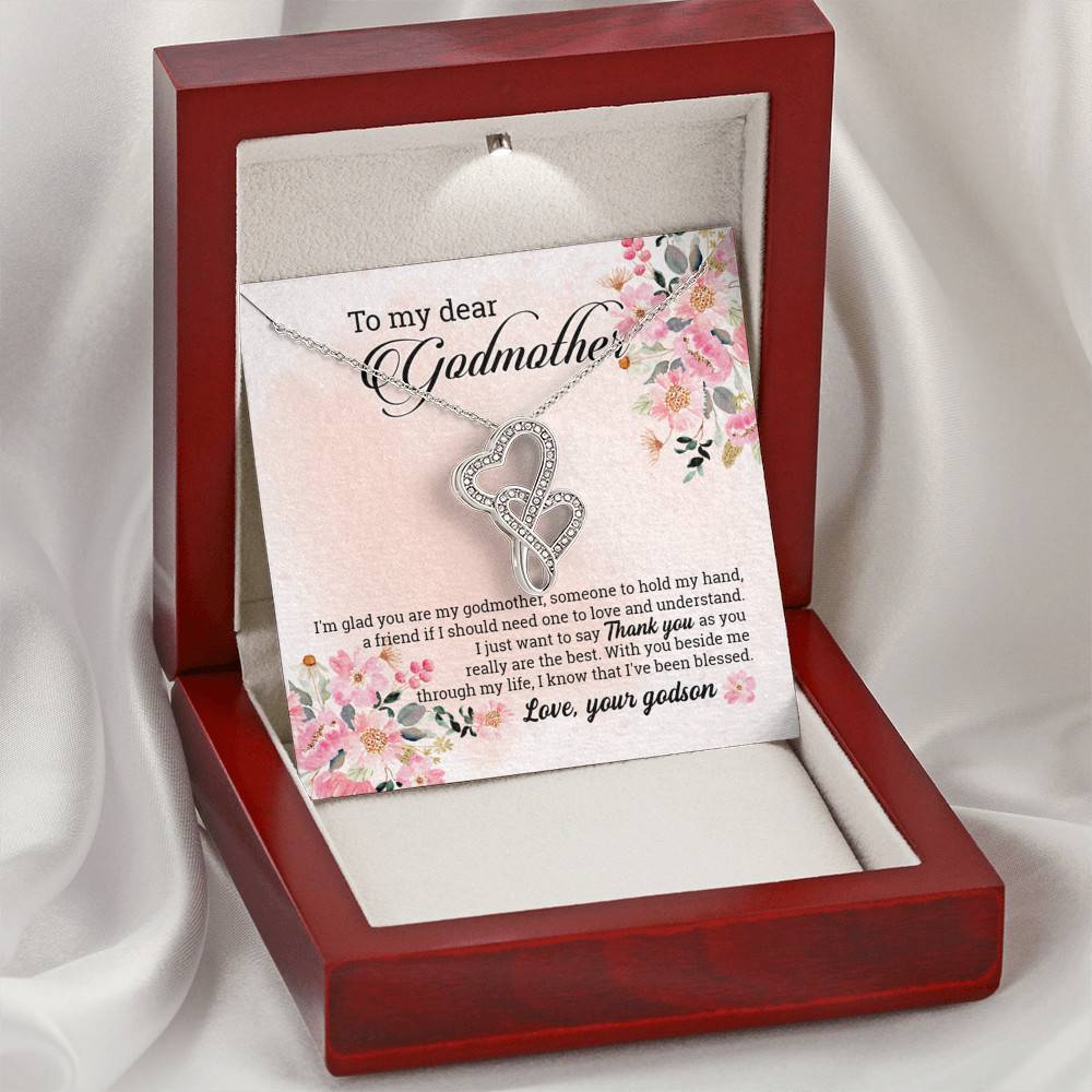 Godson To My Dear Godmother I'm Glad You Are My Godmother Double Hearts Pendant Necklace