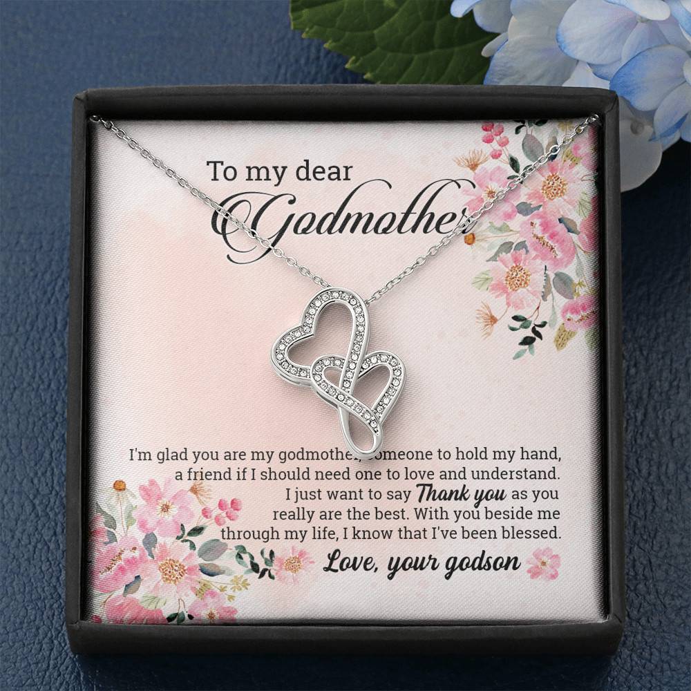 Godson To My Dear Godmother I'm Glad You Are My Godmother Double Hearts Pendant Necklace