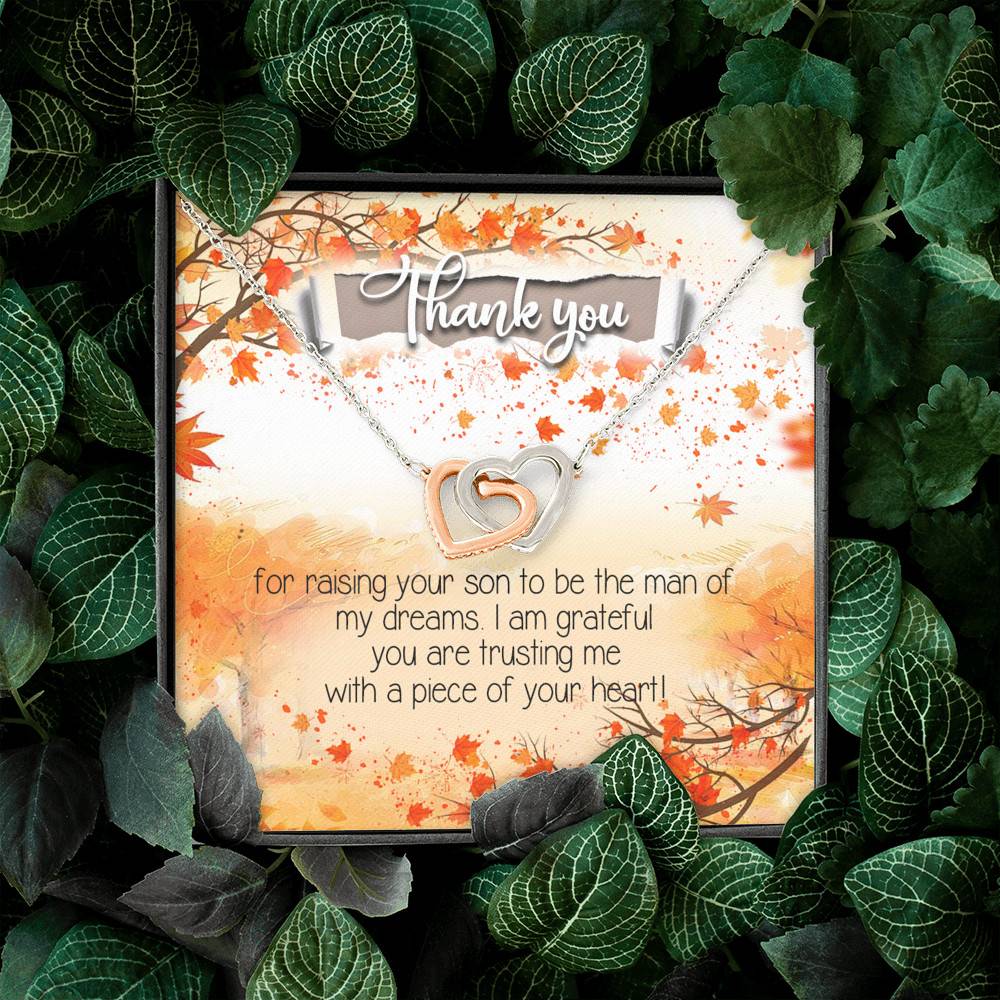 Thank You for Raising Your Son to Be the Man of My Dreams Mother-In-Law Interlocking Hearts Pendant Necklace