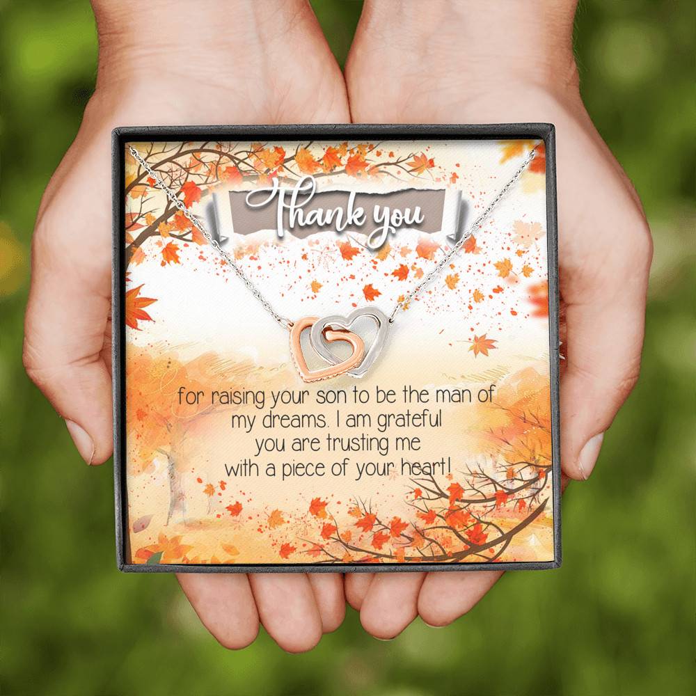 Thank You for Raising Your Son to Be the Man of My Dreams Mother-In-Law Interlocking Hearts Pendant Necklace