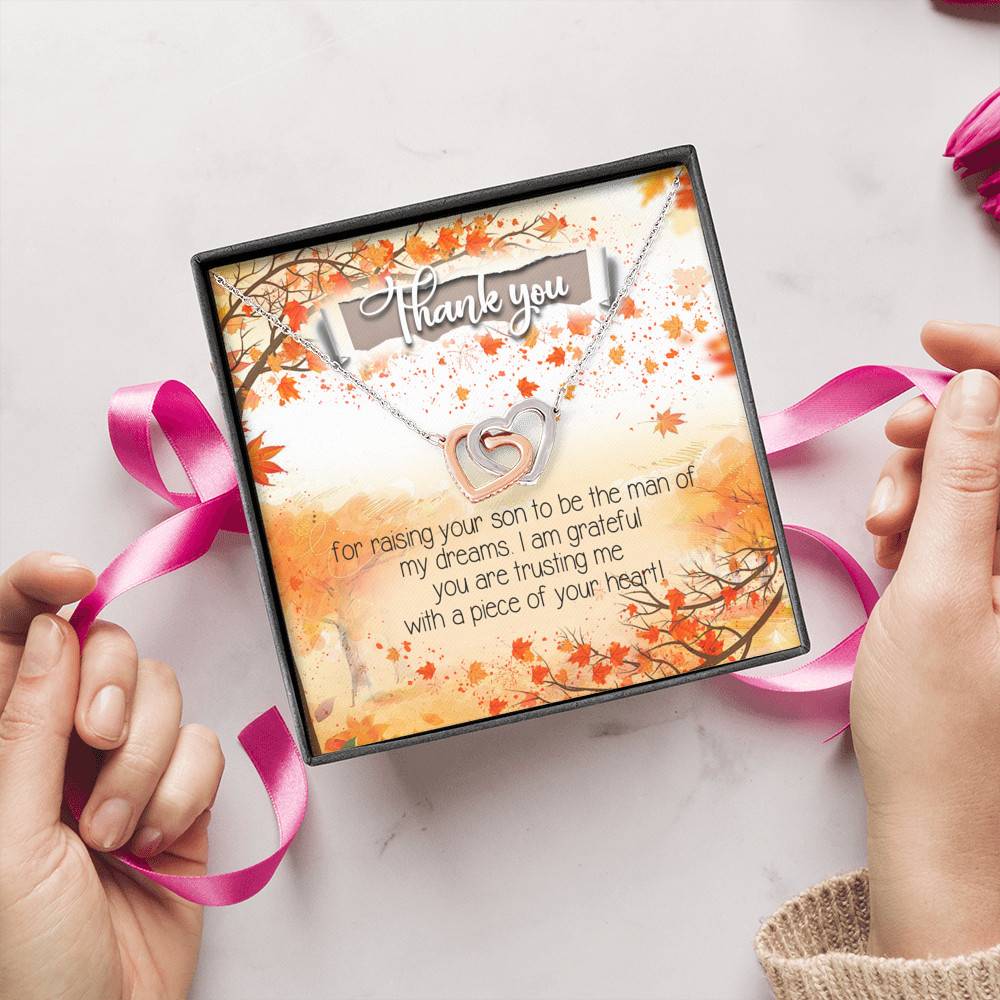 Thank You for Raising Your Son to Be the Man of My Dreams Mother-In-Law Interlocking Hearts Pendant Necklace