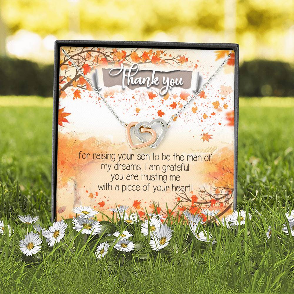 Thank You for Raising Your Son to Be the Man of My Dreams Mother-In-Law Interlocking Hearts Pendant Necklace