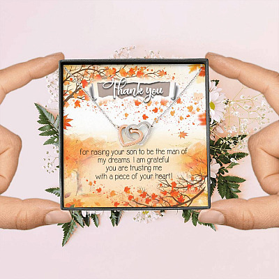 Thank You for Raising Your Son to Be the Man of My Dreams Mother-In-Law Interlocking Hearts Pendant Necklace