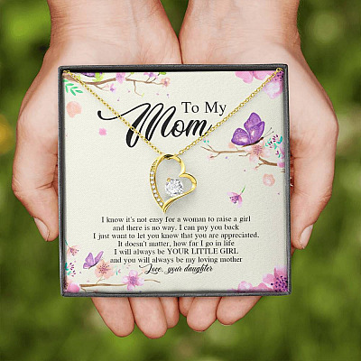 Daughter To My Mom I Know It's Not Easy for A Woman to Raise a Girl Forever Love Pendant Necklace