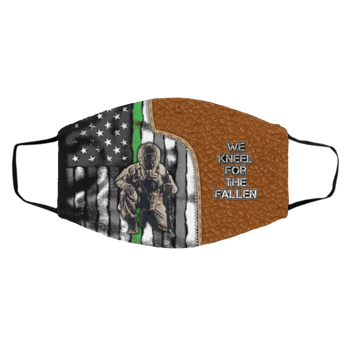 We Kneel For The Fallen WashaCover, White, Cloth Face Cover – Medium/Large