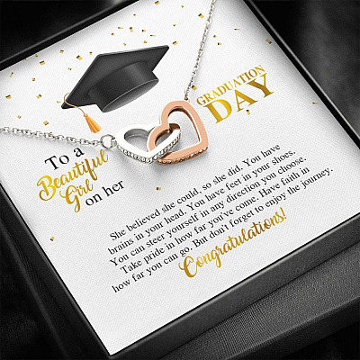 To A Beautiful Girl On Her Graduation Day She Believed She Could So She Did Joined Interlocking Hearts Necklace