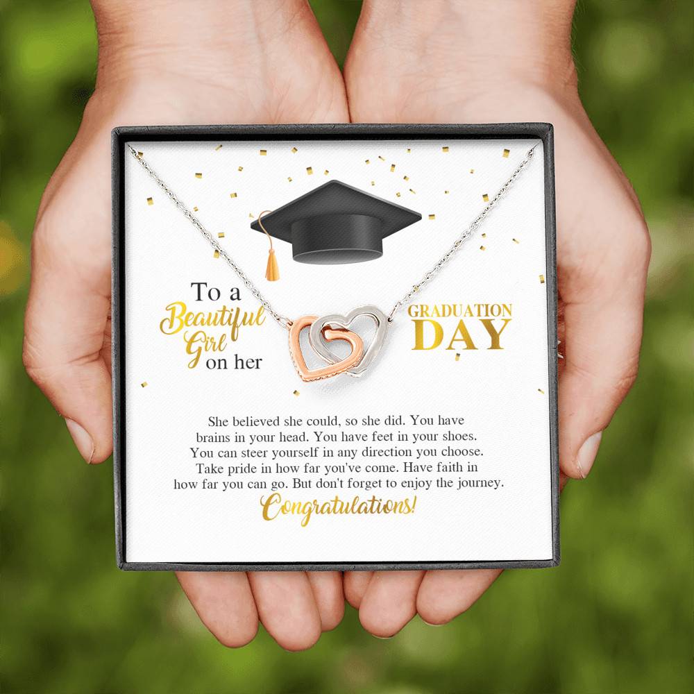 To A Beautiful Girl On Her Graduation Day She Believed She Could So She Did Joined Interlocking Hearts Necklace
