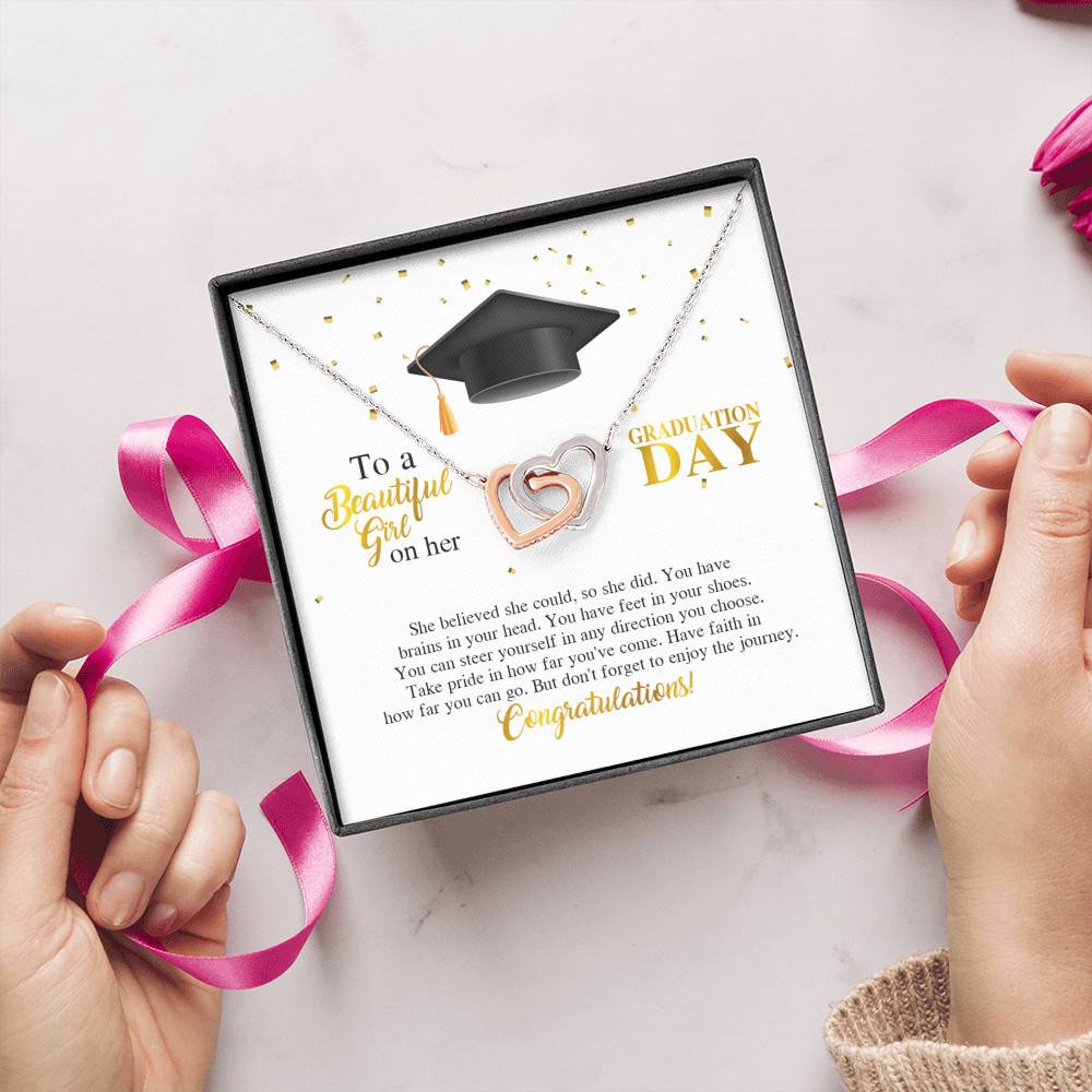To A Beautiful Girl On Her Graduation Day She Believed She Could So She Did Joined Interlocking Hearts Necklace