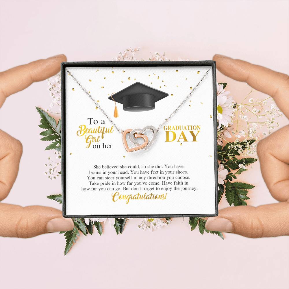 To A Beautiful Girl On Her Graduation Day She Believed She Could So She Did Joined Interlocking Hearts Necklace