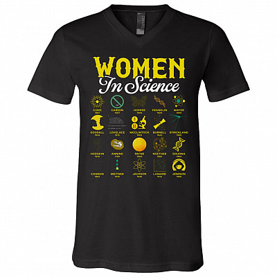 women in science, Black, V-Neck T-Shirt