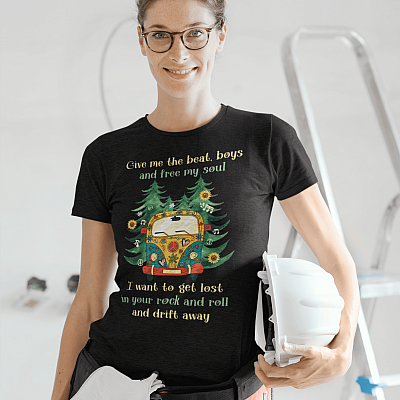 Alternative view of Give Me the Beats Boys and Free My Soul I Want to Get Lost in Your Rock and Roll Ladies T-Shirt