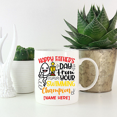Alternative view of Personalized Happy Father's Day Swimming Champion Coffee Mug - Beer Stein - Water Bottle - Color Changing Mug