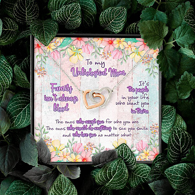 To My Unbiological Mom Family Isn't Always Blood Interlocking Hearts Pendant Necklace