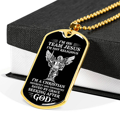 I'm on Team Jesus I'm Not Religious I'm Christian Imperfect and Unworthy Dog Tag Pendant Necklace