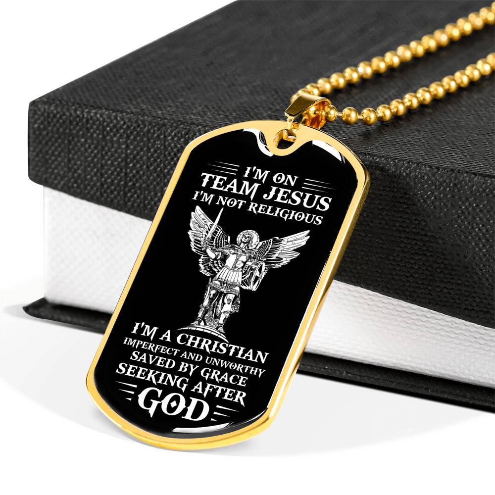 I'm on Team Jesus I'm Not Religious I'm Christian Imperfect and Unworthy Dog Tag Pendant Necklace