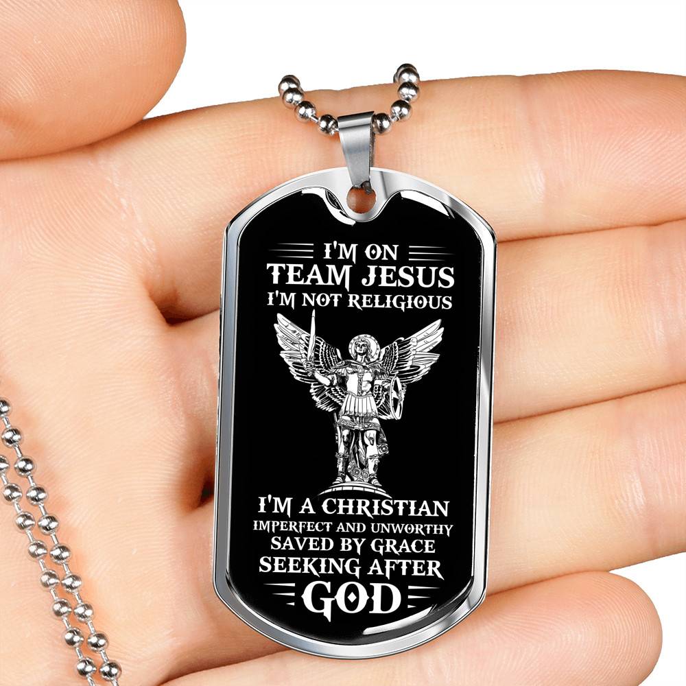 I'm on Team Jesus I'm Not Religious I'm Christian Imperfect and Unworthy Dog Tag Pendant Necklace