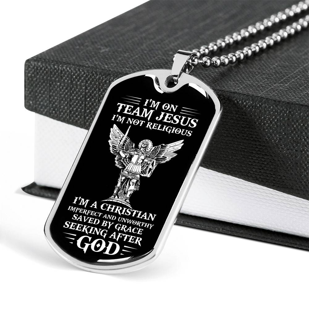 I'm on Team Jesus I'm Not Religious I'm Christian Imperfect and Unworthy Dog Tag Pendant Necklace