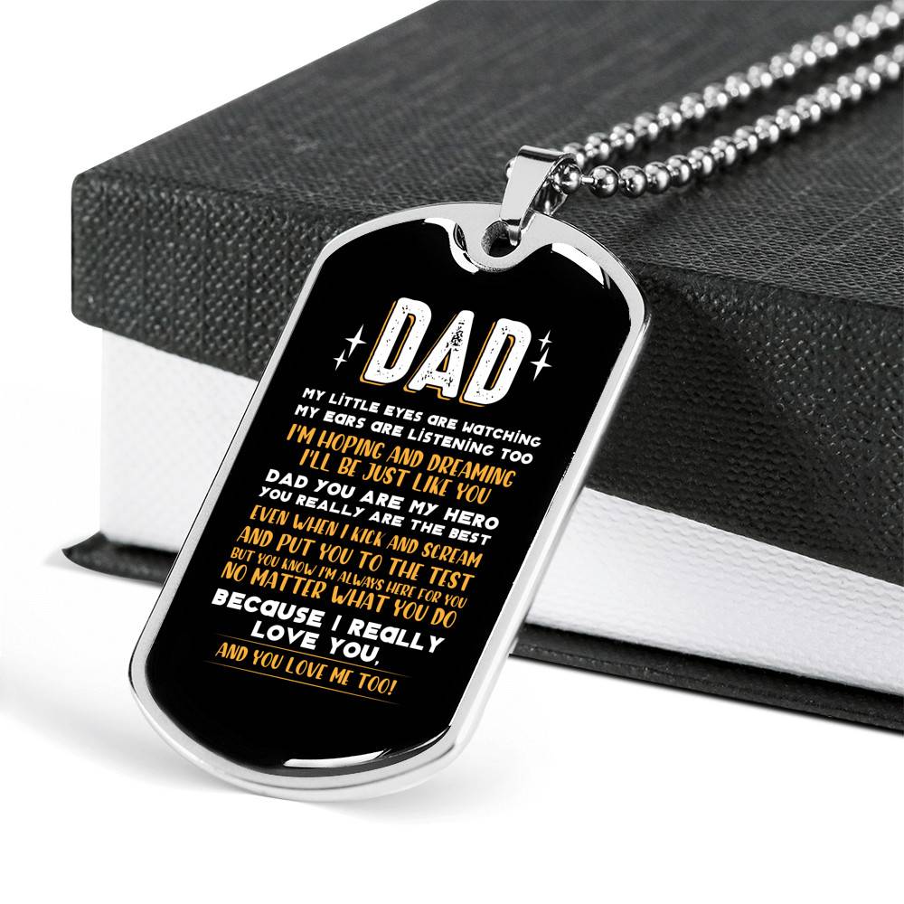 Dad My Little Eyes Are Watching You Are My Hero Father's Day Dog Tag Pendant Necklace - Father's Day Gift