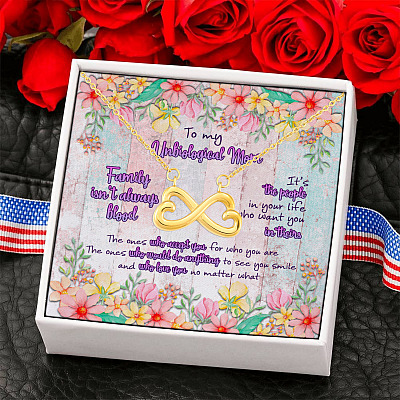 To My Unbiological Mom Family Isn't Always Blood Infinity Heart Pendant Necklace