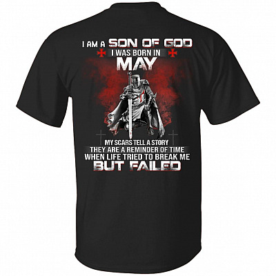 I Am A Son Of God I Was Born In May, Black, Unisex T-Shirt
