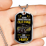 Never Underestimate An Old Man Who Flew In A Huey Dog Tag Pendant Necklace