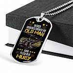 Never Underestimate An Old Man Who Flew In A Huey Dog Tag Pendant Necklace