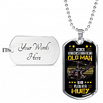 Never Underestimate An Old Man Who Flew In A Huey Dog Tag Pendant Necklace