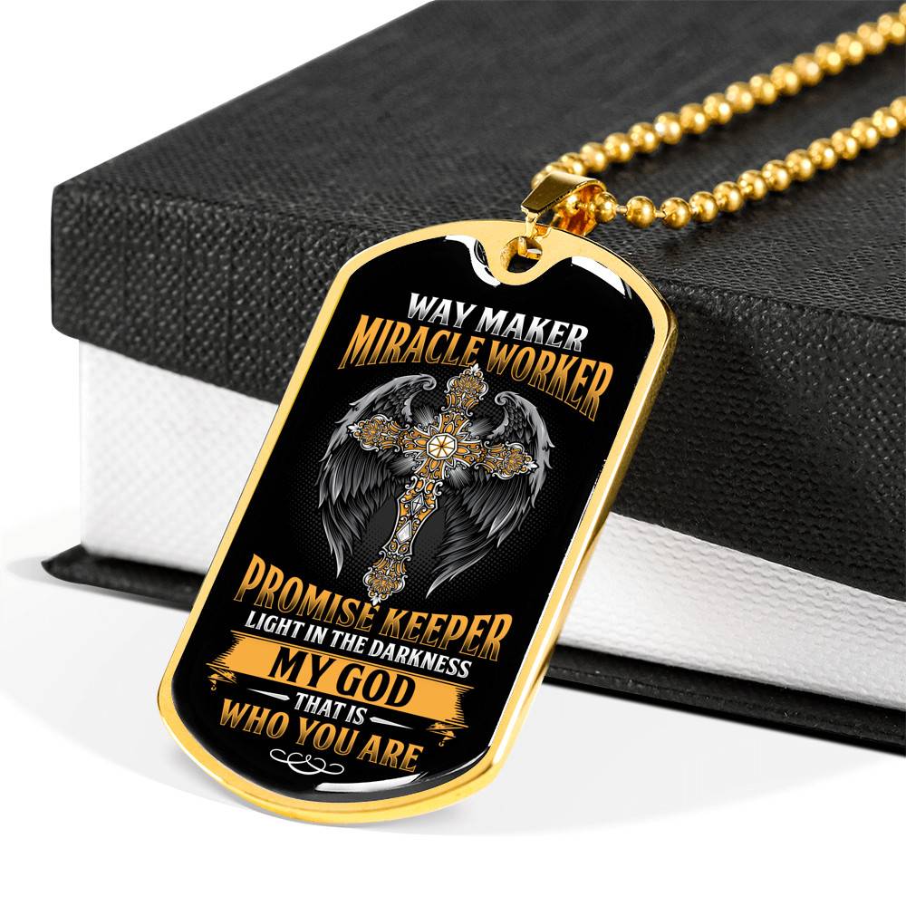Way Maker Miracle Worker Promise Keeper Light in The Darkness My God That's Who You Are Dog Tag Pendant Necklace