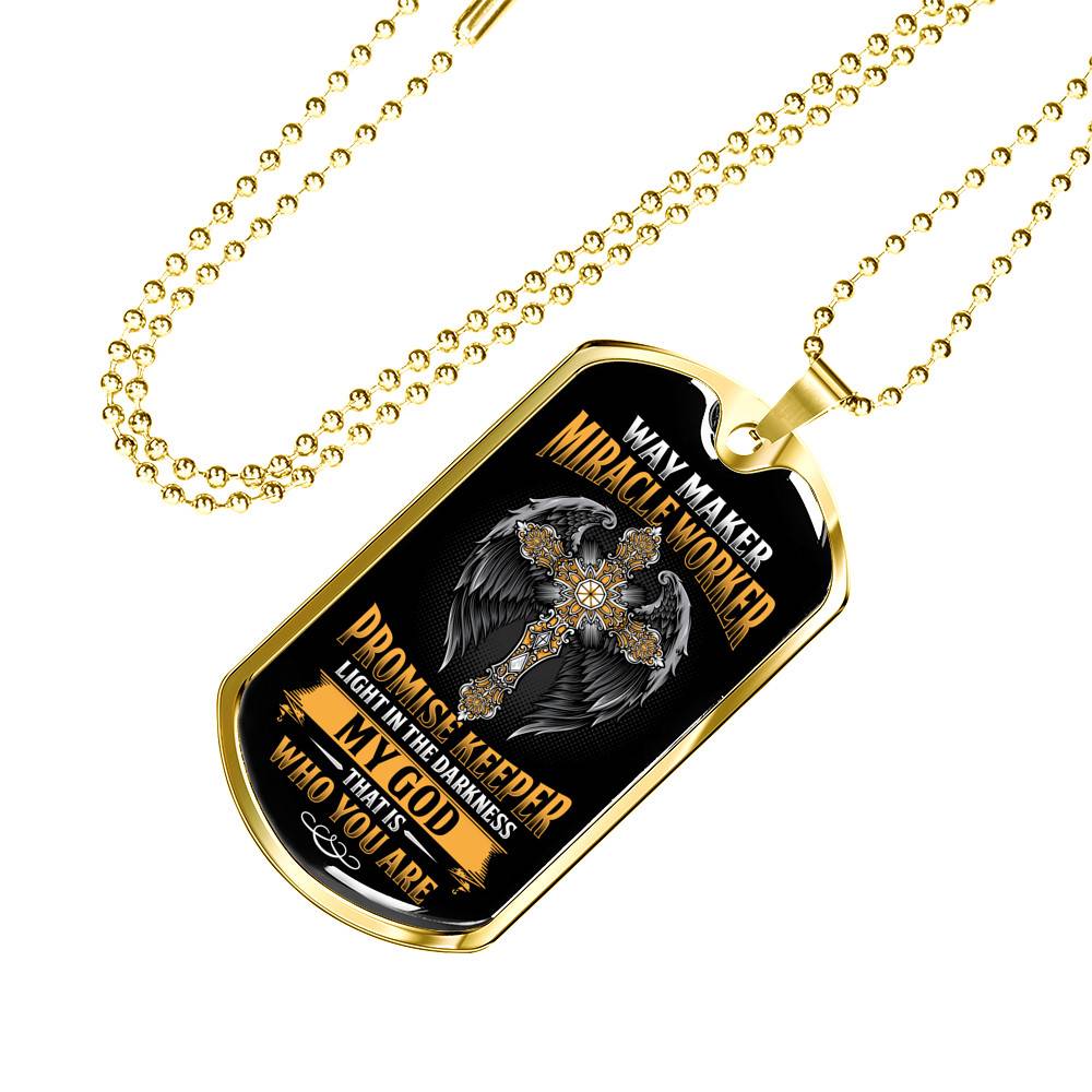 Way Maker Miracle Worker Promise Keeper Light in The Darkness My God That's Who You Are Dog Tag Pendant Necklace