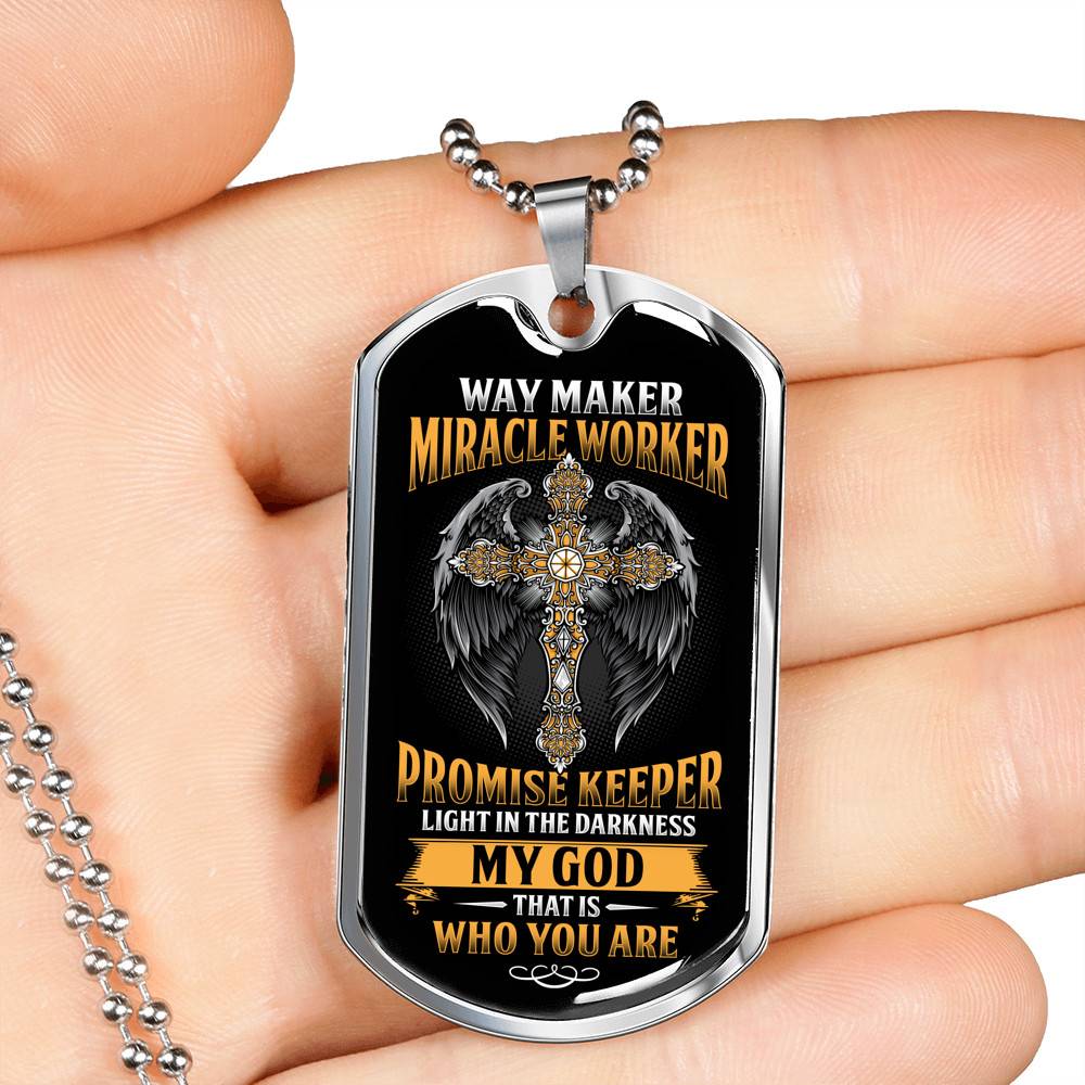 Way Maker Miracle Worker Promise Keeper Light in The Darkness My God That's Who You Are Dog Tag Pendant Necklace