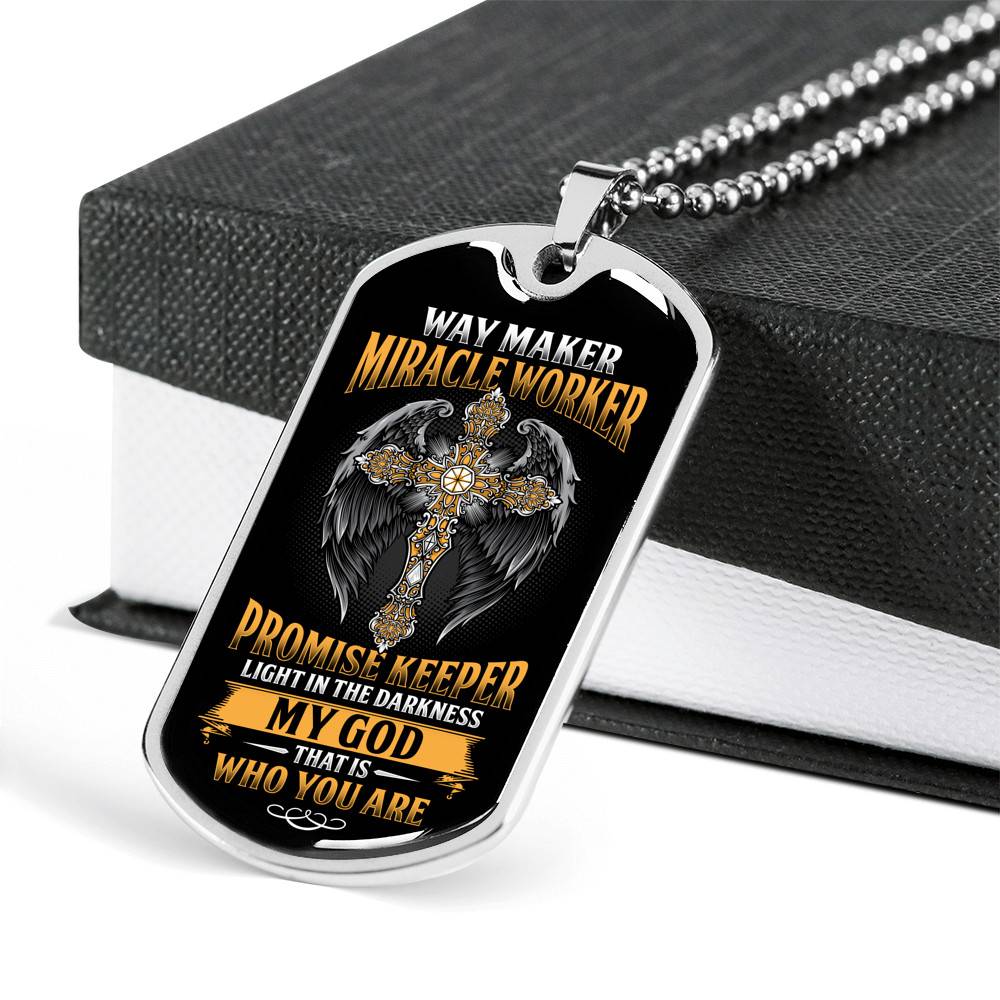 Way Maker Miracle Worker Promise Keeper Light in The Darkness My God That's Who You Are Dog Tag Pendant Necklace