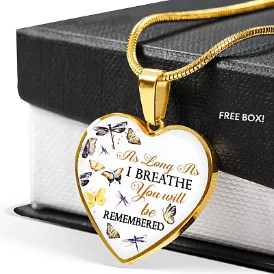 Personalized As Long As I Breathe You Will Be Remembered Heart Pendant Necklace - Memorial Customized Necklace