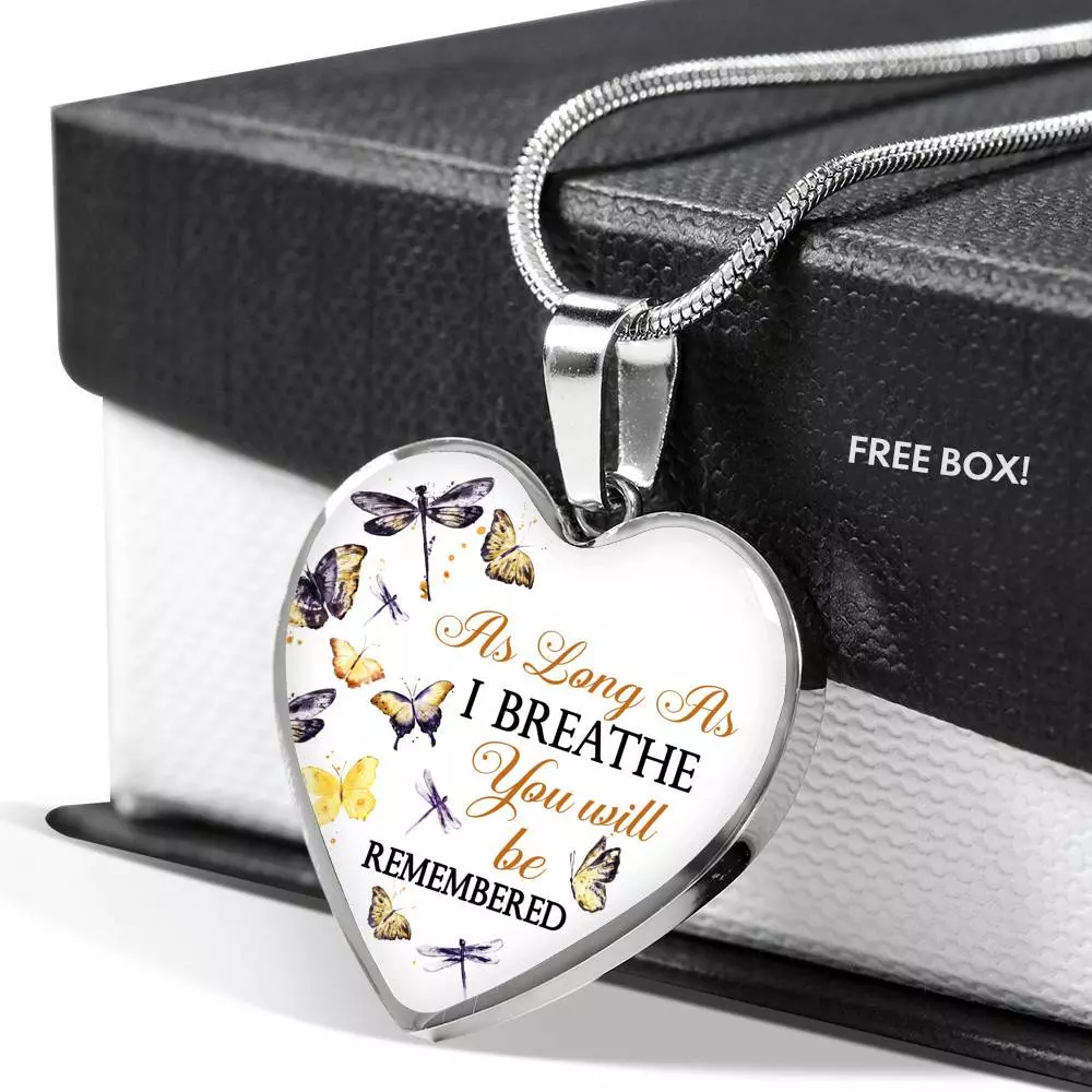 Personalized As Long As I Breathe You Will Be Remembered Heart Pendant Necklace - Memorial Customized Necklace