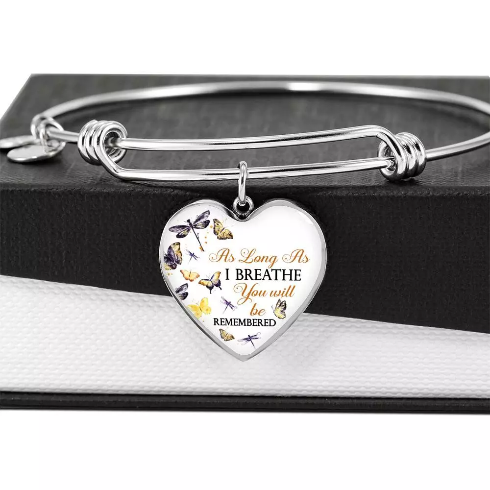 Personalized As Long As I Breathe You Will Be Remembered Heart Pendant Necklace - Memorial Customized Necklace