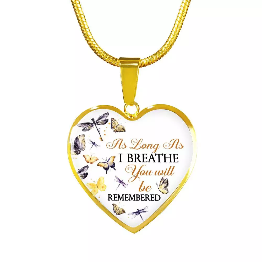 Personalized As Long As I Breathe You Will Be Remembered Heart Pendant Necklace - Memorial Customized Necklace