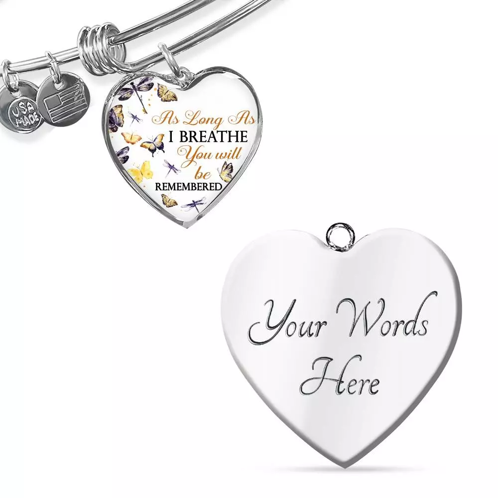 Personalized As Long As I Breathe You Will Be Remembered Heart Pendant Necklace - Memorial Customized Necklace