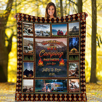 Alternative view of Personalized Photo Camping Partner For Life Husband And Wife Fleece Blanket-Mink Sherpa Blanket-Woven Blanket