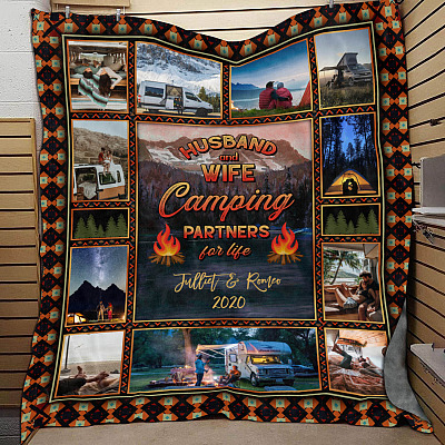 Personalized Photo Camping Partner For Life Husband And Wife Fleece Blanket-Mink Sherpa Blanket-Woven Blanket