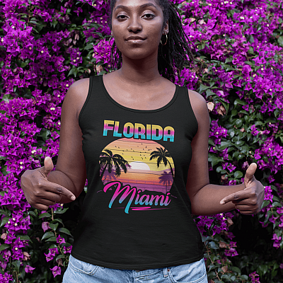 Alternative view of Florida Miami Colorful Cotton Tank Top Tee - Ladies Racerback Tank