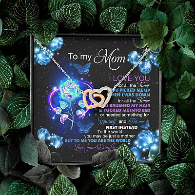 Daughter To My Mom I Love You For All The Times You Picked Me Up Interlocking Hearts Pendant Necklace