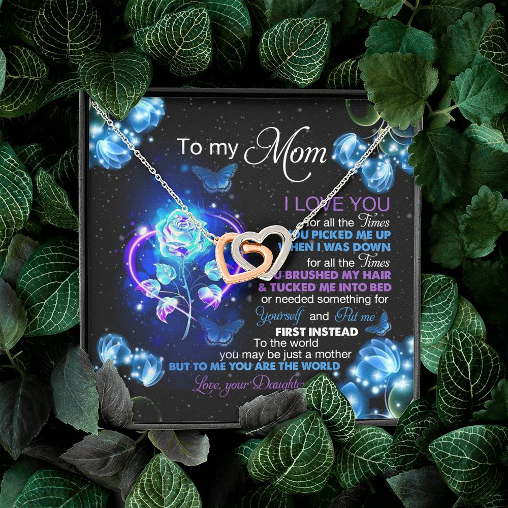 Daughter To My Mom I Love You For All The Times You Picked Me Up Interlocking Hearts Pendant Necklace