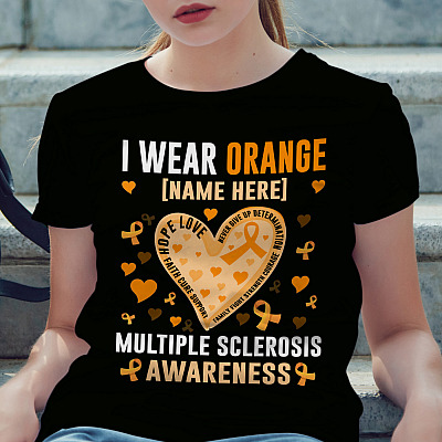 Alternative view of Personalized I Wear Orange For Multiple Sclerosis Awareness T-Shirt