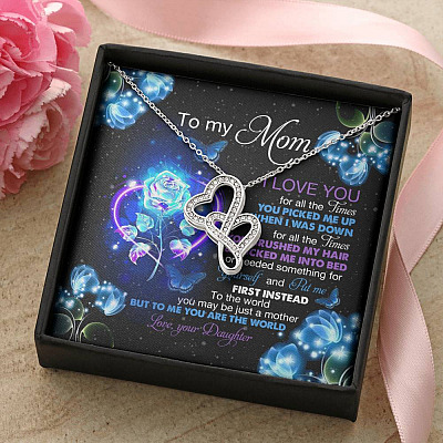 Daughter To My Mom I Love You For All The Times You Picked Me Up Double Hearts Pendant Necklace