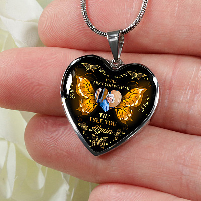 Personalized Photo I Will Carry You With Me Till I See You Again Heart Pendant Necklace
