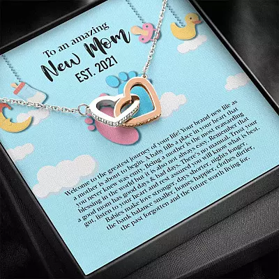 Personalized to An Amazing New Mom Interlocking Hearts Pendant Necklace