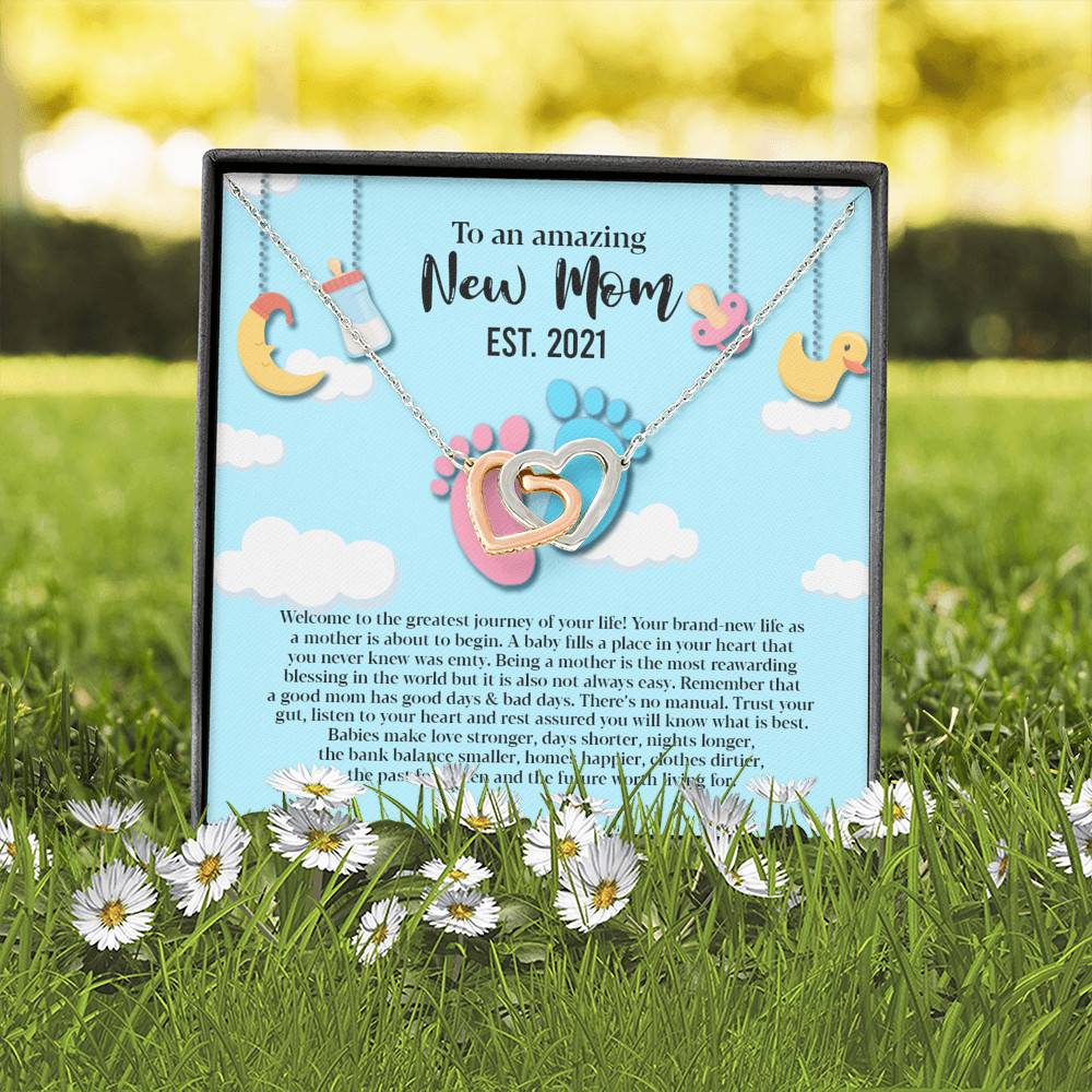 Personalized to An Amazing New Mom Interlocking Hearts Pendant Necklace